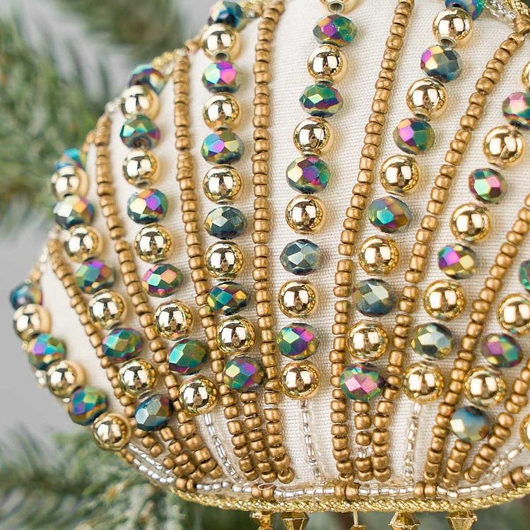 Набор из двух ёлочных игрушек Вышитые бисером медузы Set Of 2 Embroidered Beaded Jellyfish Purple Gold 20 cm