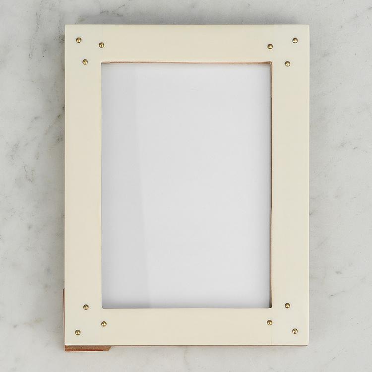 Рамка для фото с золотистыми пусетами, L White Photo Frame With Stud Large