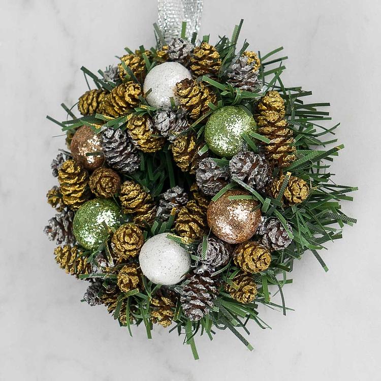 Новогодний венок с шишками и перламутровыми шарами 5, XS Wreath Bagel 5 Extra Small
