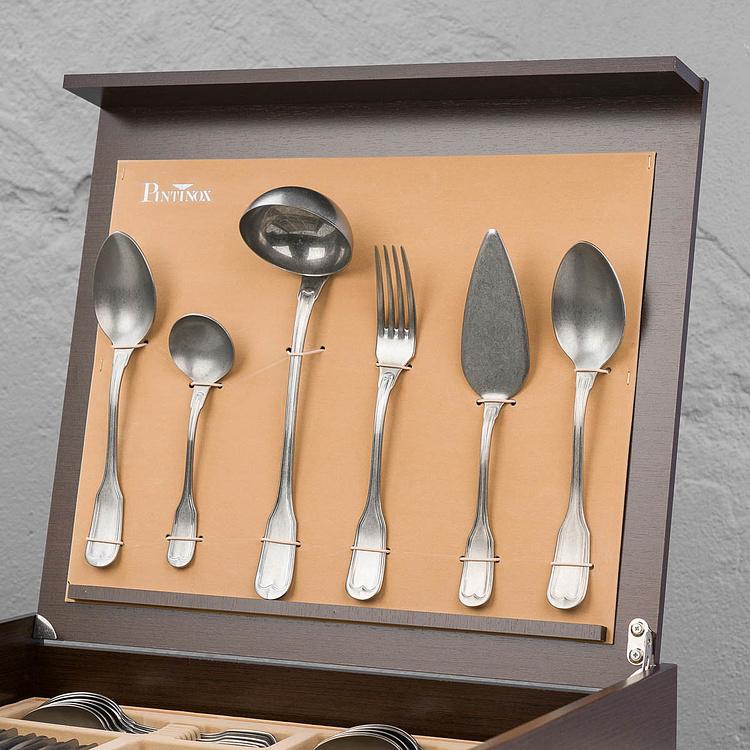 Набор из 126 столовых приборов на 12 персон в деревянной коробке Витториале Set Of 126 Cutlery Pieces Vittoriale Stone Washed Wooden Box