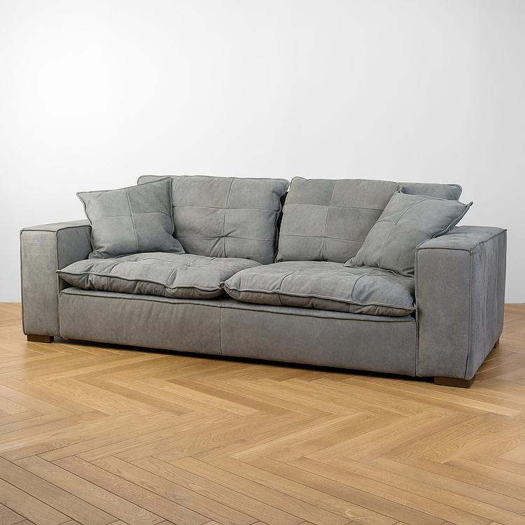 Трёхместный кожаный диван Сити, ножки цвета латуни City 3 Seater, Brass Metal Leather RM