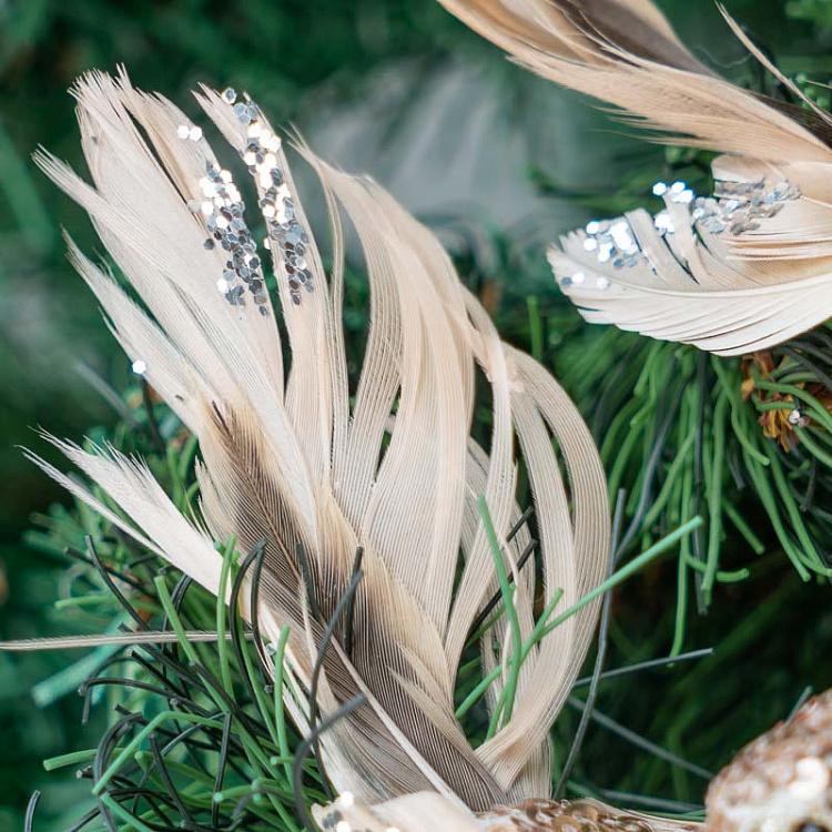 Набор из трёх ёлочных игрушек на прищепке Блестящие птички цвета розовое золото Set Of 3 Sequin Birds On Clip Pink/Rosy Gold 11 cm