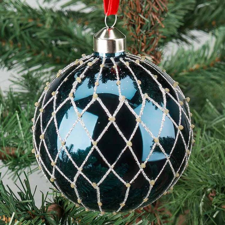 Ёлочная игрушка Синий шар с сетчатым узором Mesh Ball Blue 10 cm