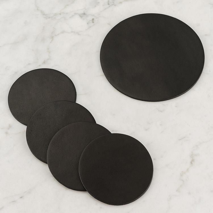 Набор из пяти круглых подставок под стаканы и чайник Нуар Олд Set Of 5 Round Coasters Noire Old