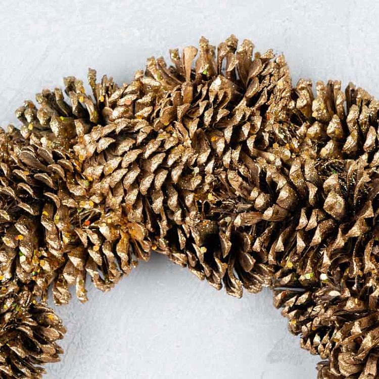 Новогодний венок из золотистых шишек Pinecone Wreath Gold 46 cm