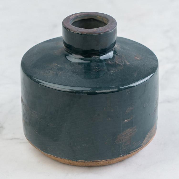 Широкая тёмно-синяя керамическая мини-ваза Бутыль Bottle Vase Dark Blue Wide