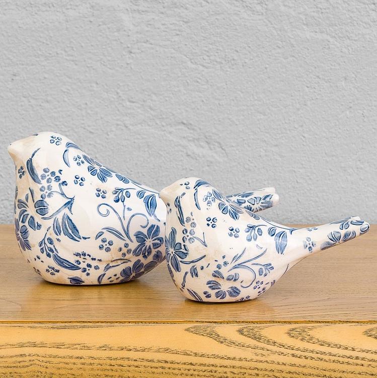 Набор из двух статуэток Птицы с синей росписью Set Of 2 Birds Blue Painted