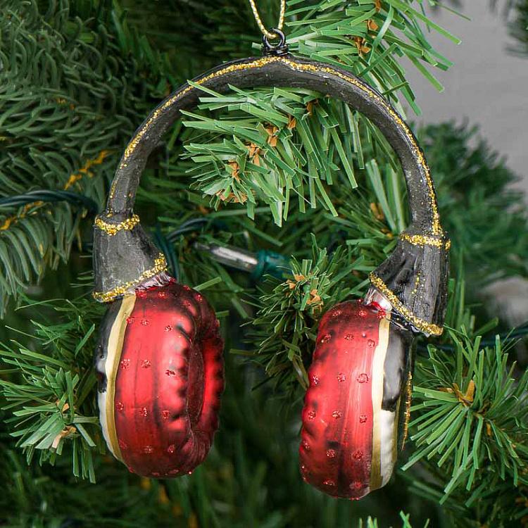 Ёлочная игрушка Красные наушники Glass Hanger Earphones Red 11,5 cm