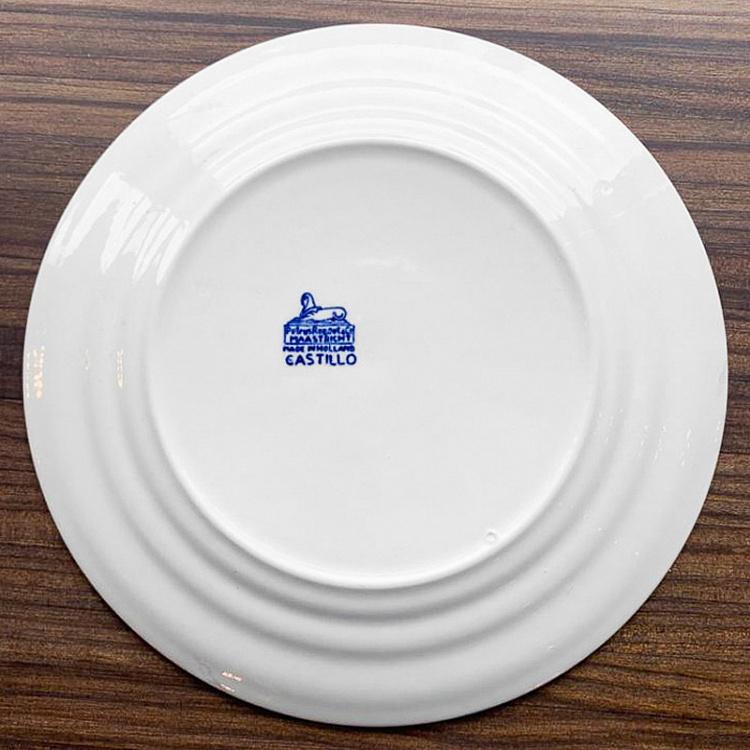 Винтажная тарелка белая с голубым мотивом 10, M Vintage Plate Blue White Medium 10