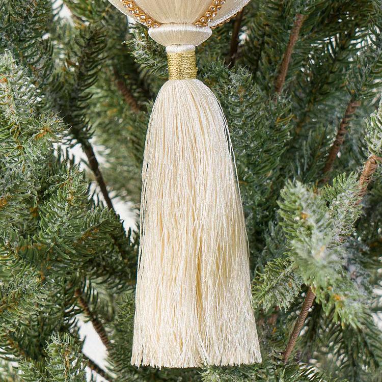 Новогодняя подвеска Бежевый шар с бантом, стразами и кисточкой Rhinestones Beige Ball Pendant With Tassel 26 cm