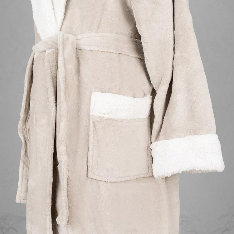 Серый домашний халат из микрофибры с шерповой горловиной, размер L Peignoir Microfibre Gris Encolure Sherpa Taille L