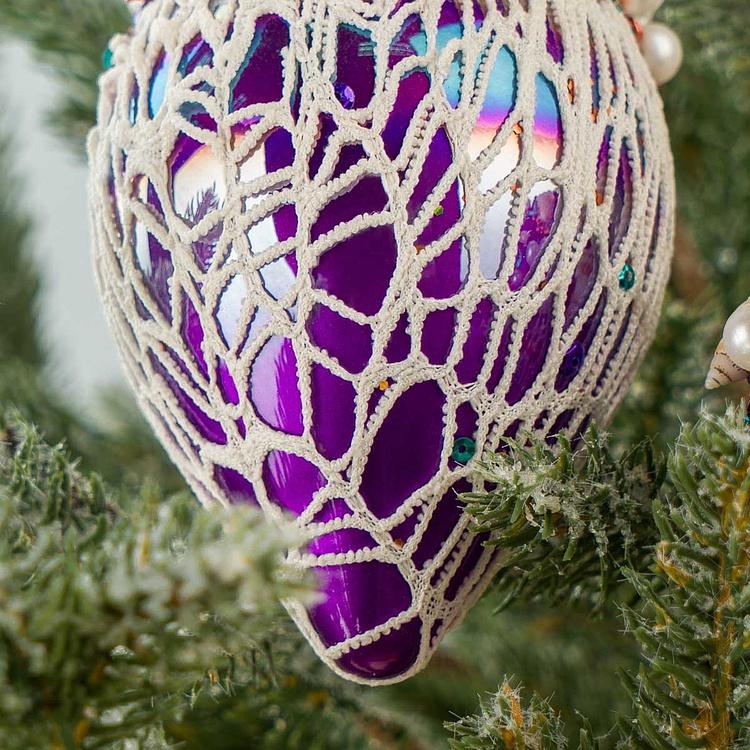 Набор из двух стеклянных ёлочных игрушек с ракушками Set Of 2 Glass Shell Net Ball Blue Purple 12 cm