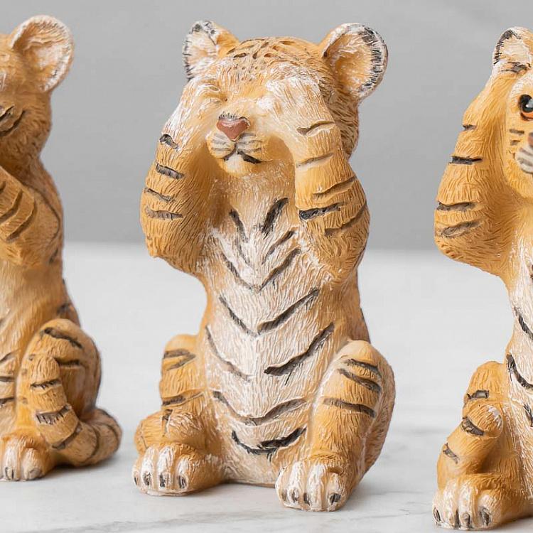 Набор из трёх статуэток Тигрята Не вижу, не слышу, не говорю Set Of 3 See/Hear/Speak No Evil Tigers Orange/White 10 cm