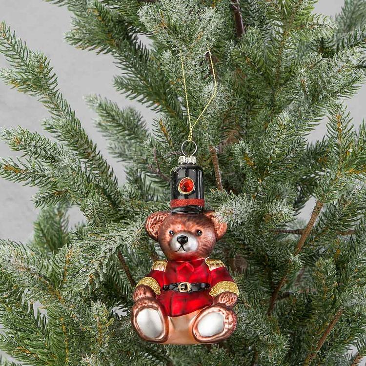 Ёлочная игрушка Мишка в форме Glass Toy Soldier Bear Red Brown Black 15 cm