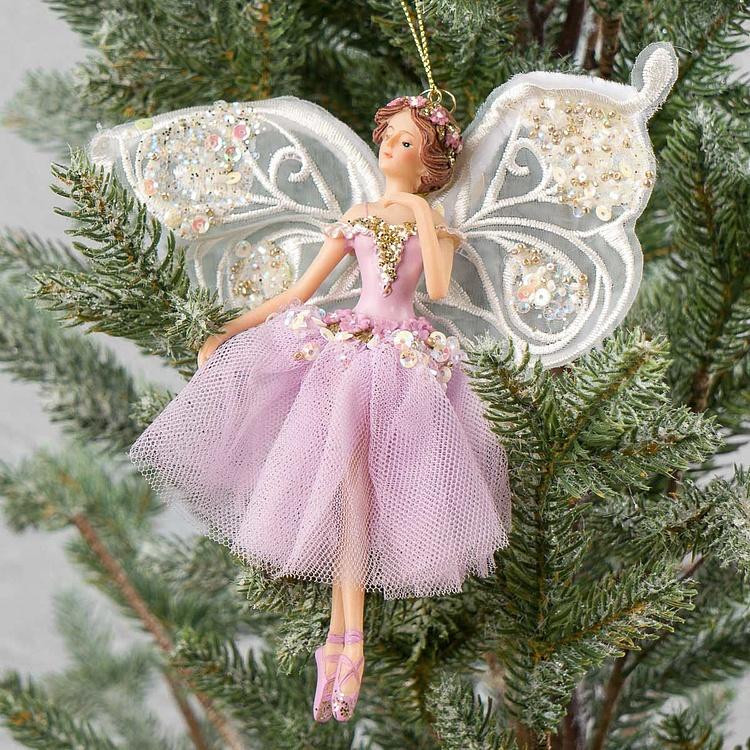 Набор из трёх ёлочных игрушек Крылатые феи в тюлевых платьях Set Of 3 Tulle Big Wing Fairies White Purple 19 cm