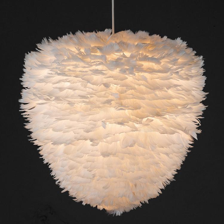 Подвесной светильник Эос Эвиа на белом проводе, белые перья, L Eos Evia Hanging Lamp With White Cord Large