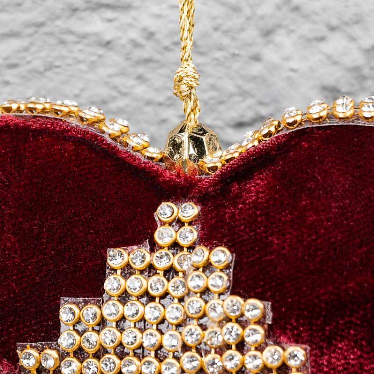 Ёлочная игрушка Бордовое сердце с золотыми вставками Heart With Golden Stones Purple 12 cm