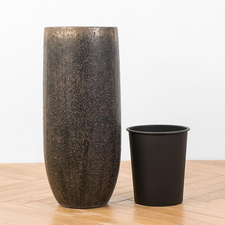 Высокое кашпо Эффектори Металл золотая патина, M Effectory Metal Tall Pot Rough Gold Patina Medium