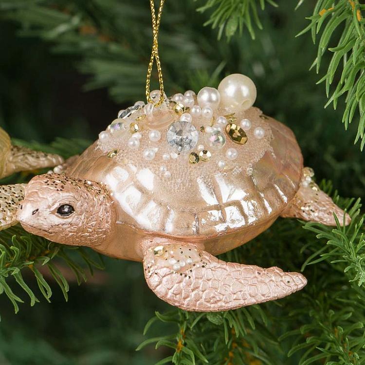 Набор из двух ёлочных игрушек Кремовая и розовая черепахи Set Of 2 Glass Turtles Cream Pink 9,5 cm
