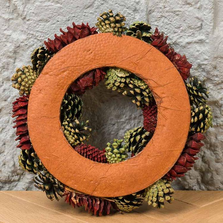 Новогодний позолоченный венок с шишками Gilt Berry Pinecone Wreath Green Brown 34 cm
