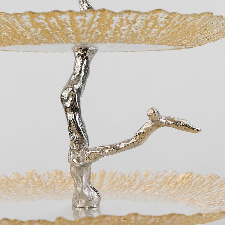 Двухуровневая сервировочная подставка с птицами и золотистым стеклом Atelier 2 Tier Plates Gold