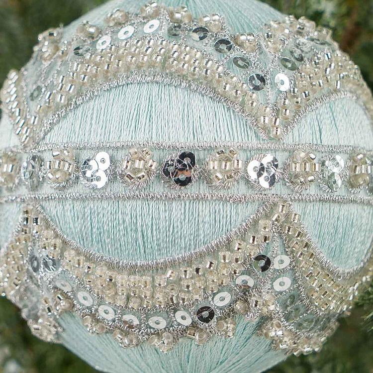 Ёлочная игрушка Светло-голубой шар с серебряным орнаментом Silver Ornament Ball Light Blue 10 cm