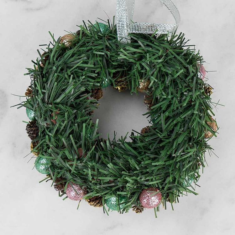 Новогодний венок с шишками и перламутровыми шарами 1, M Wreath Bagel 1 Medium