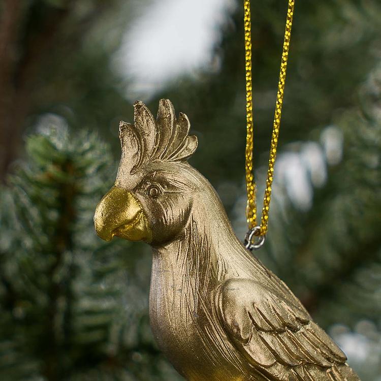 Набор из двух ёлочных игрушек Попугай и тукан на плодах граната Set Of 2 Parrots On Pomegranate Gold 9 cm