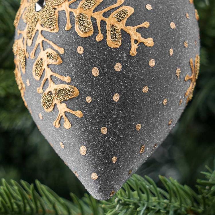 Ёлочная игрушка в форме Серой шишки со снежинкой Cone With Snowflake Grey 8 cm