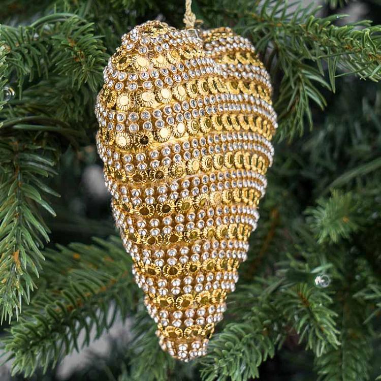 Ёлочная игрушка Золотое сердце из кристаллов Heart With Crystals Gold 11 cm