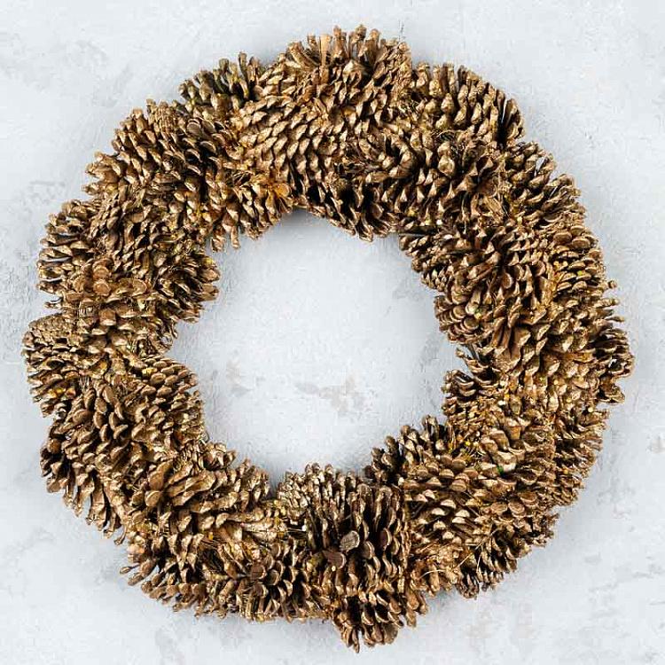 Новогодний венок из золотистых шишек Pinecone Wreath Gold 46 cm