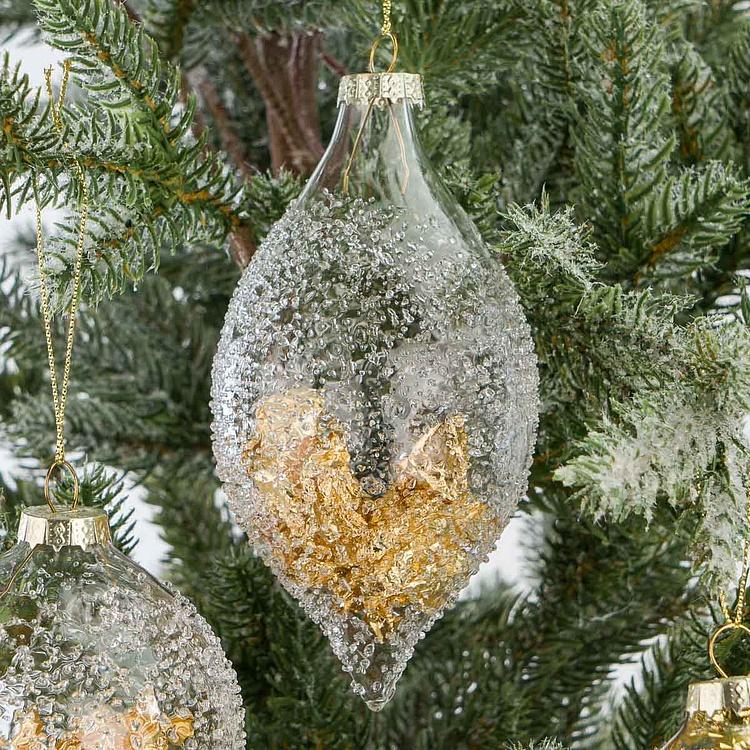 Набор из трёх стеклянных ёлочных игрушек с золотой фольгой внутри Set Of 3 Glass Crush Foil Ball Clear Gold 8 cm