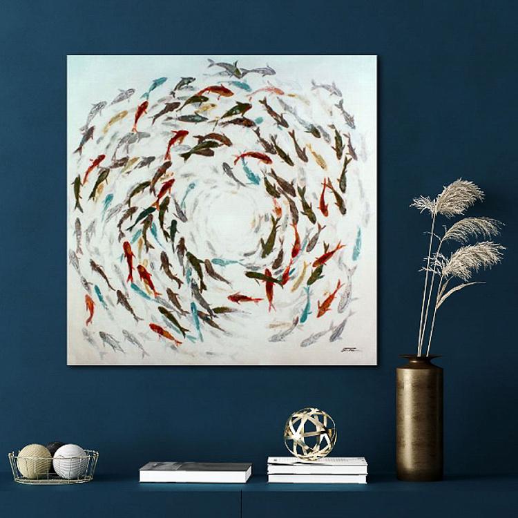 Картина акрилом на холсте Рыбная стая Canvas Acrylic Painting Fish Swarm