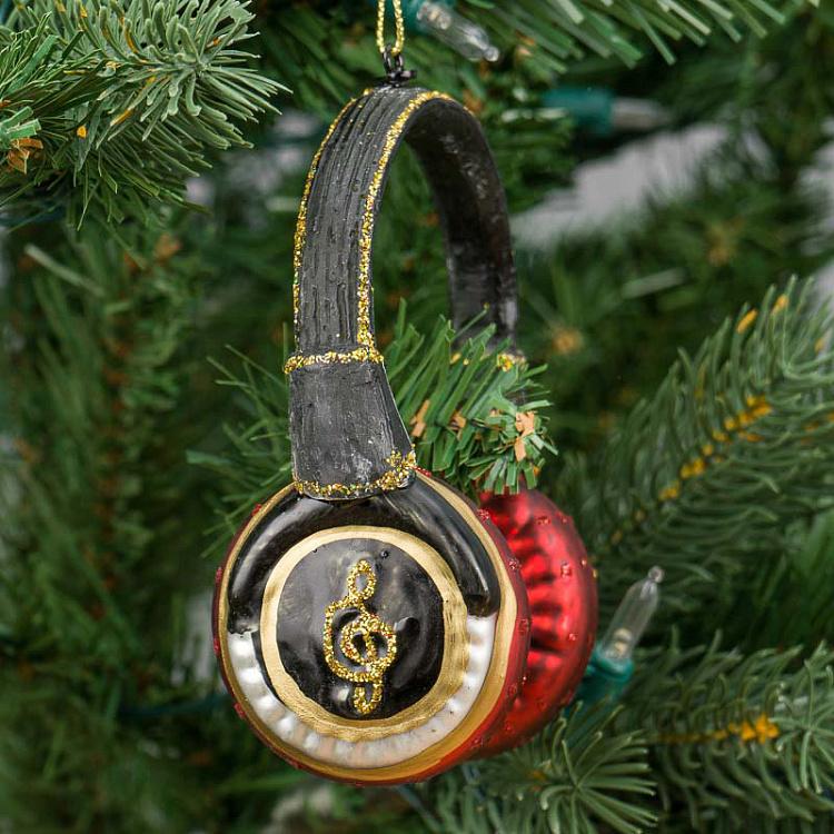 Ёлочная игрушка Красные наушники Glass Hanger Earphones Red 11,5 cm