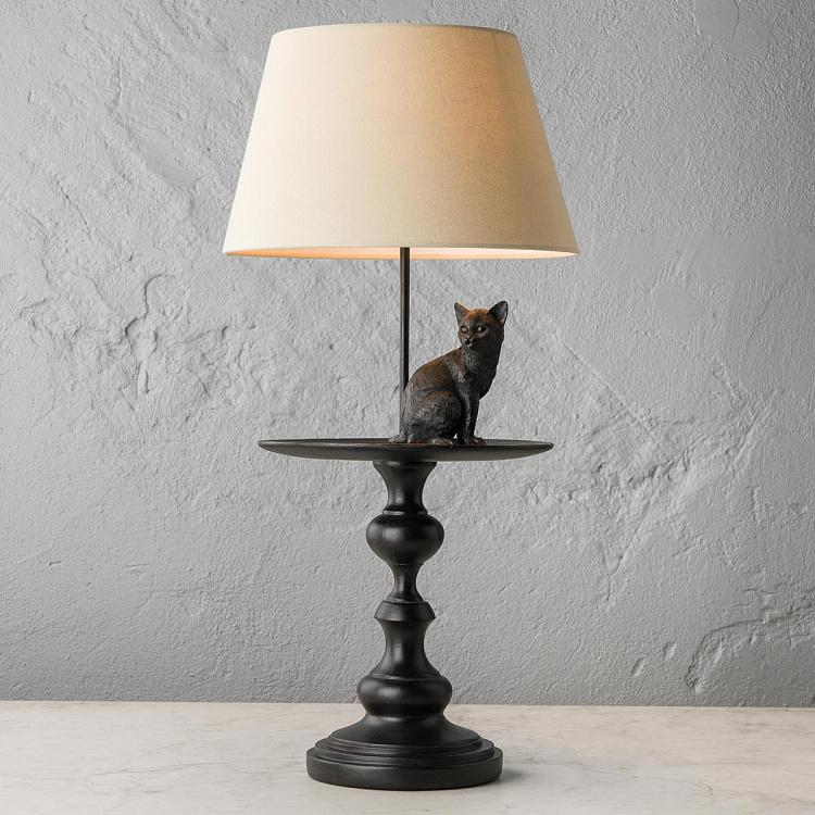 Настольная лампа с белым абажуром Кошка на столике Cat On Stand Table Lamp With White Shade