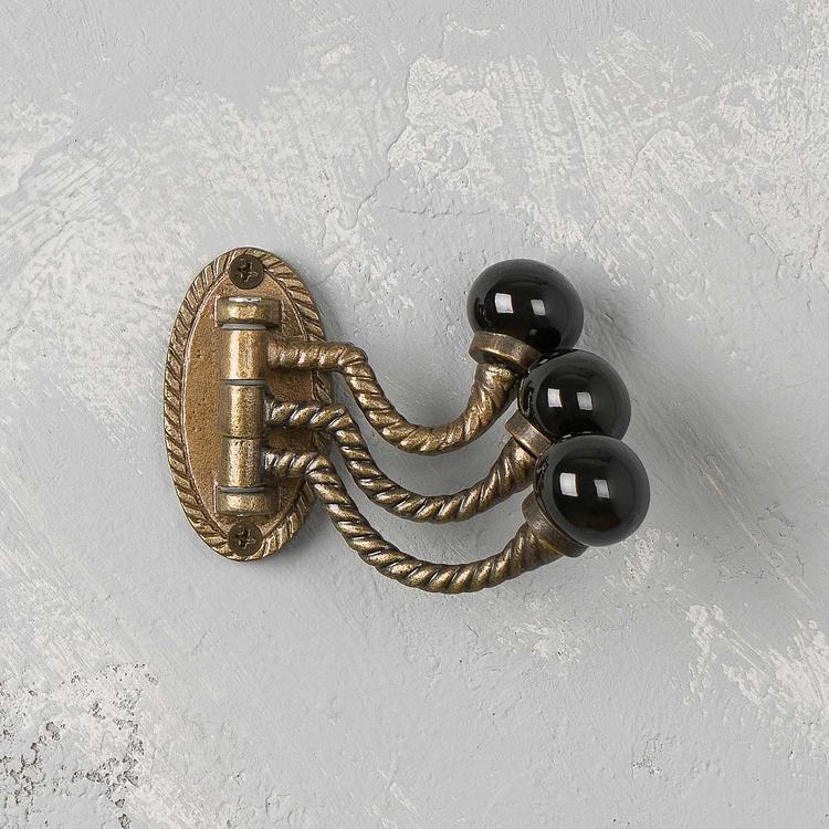 Трёхрожковый крючок с чёрными наконечниками Верёвка Ceramic Knob Triple Rope Hook Black