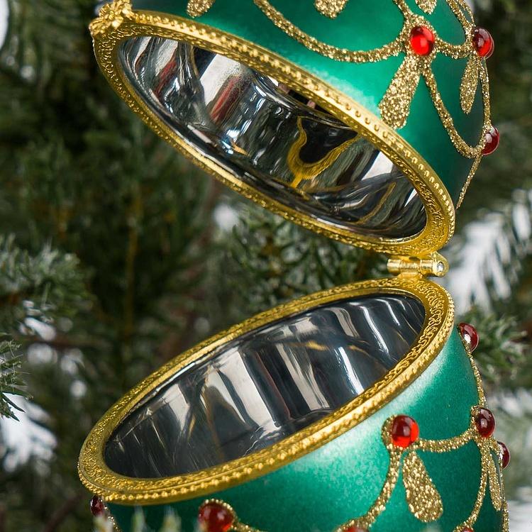 Набор из двух ёлочных игрушек-шкатулок красной и зелёной Set Of 2 Xmas Egg Boxes Jewel Red Green 11 cm
