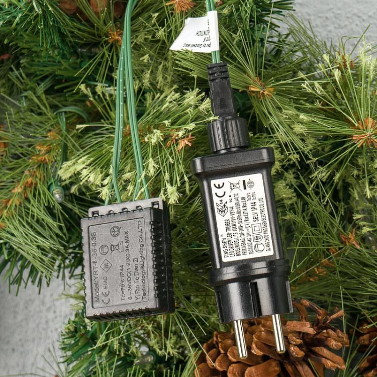 Новогодний венок с шишками и гирляндой 100 Led Pinecone Wreath Green 76 cm