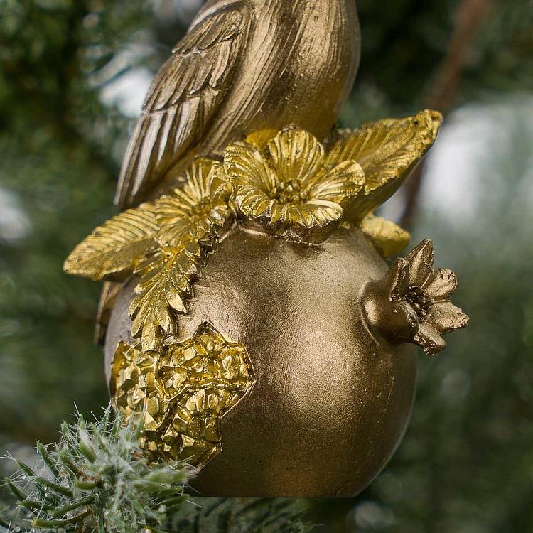 Набор из двух ёлочных игрушек Попугай и тукан на плодах граната Set Of 2 Parrots On Pomegranate Gold 9 cm