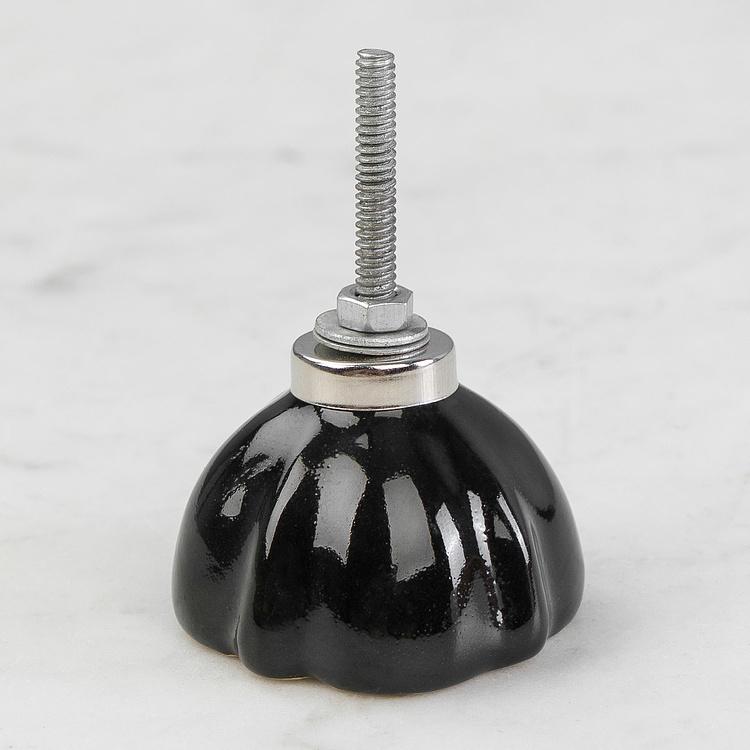Керамическая мебельная ручка Четырёхлистник чёрный Quatrefoil Ceramic Knob Black
