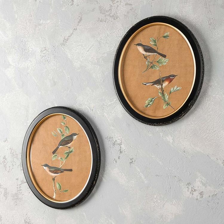 Картина-принт диптих Птицы Филомены Set Of 2 Oval Frames With Birds Philomene