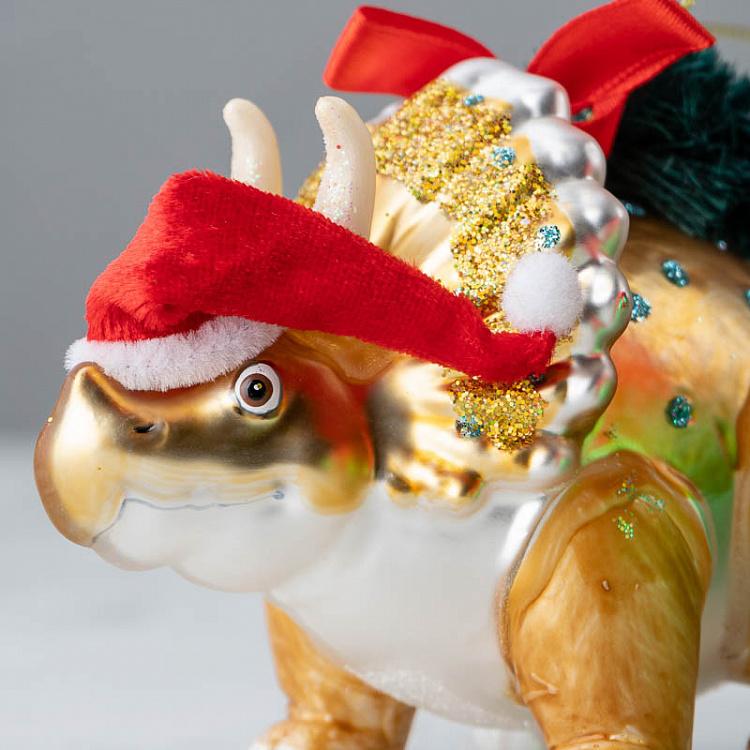 Набор из двух ёлочных игрушек Новогодние динозавры Set Of 2 Glass Xmas Dinosaurus Green/Gold 13 cm