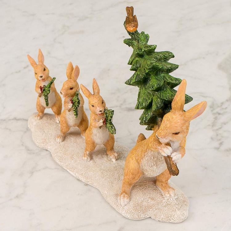 Статуэтка Рождественские зайцы с ёлками Xmas Rabbits With Trees 30 cm