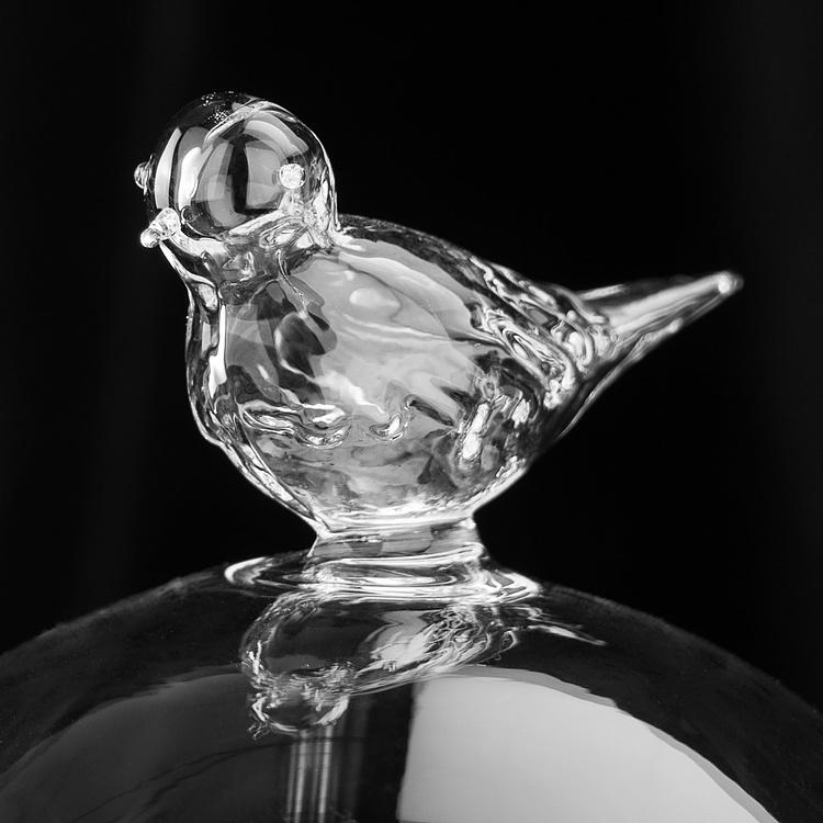 Стеклянный клош с основанием и птицей Glass Dormer With Bird
