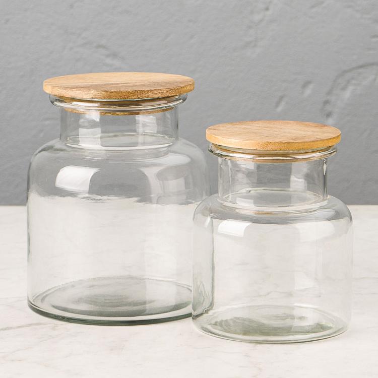 Банка с деревянной крышкой, L Airtight Jar With Flat Wooden Lid Large