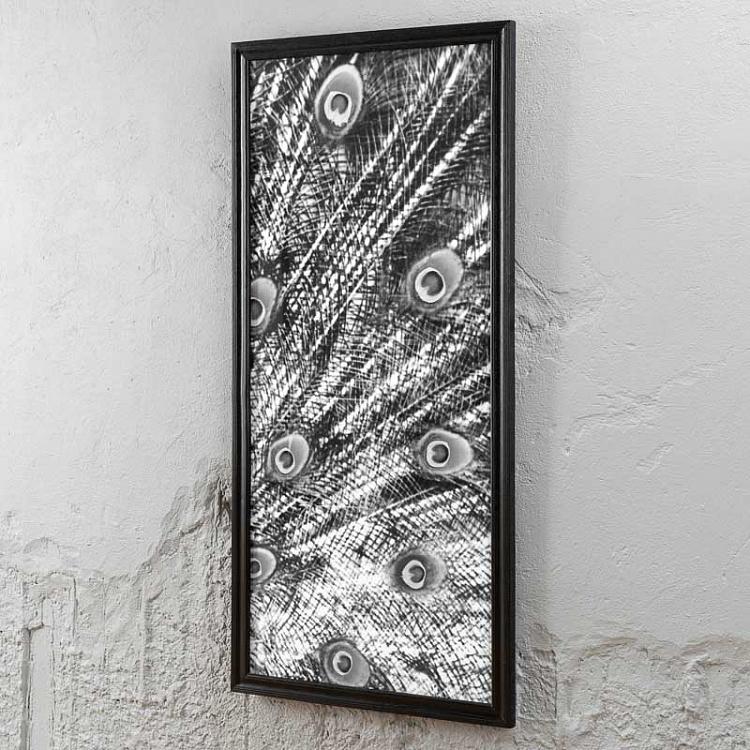 Панорамная картина-принт Хвост Павлина чёрно-белая, правая часть Animal Peacock Black White 3 Right