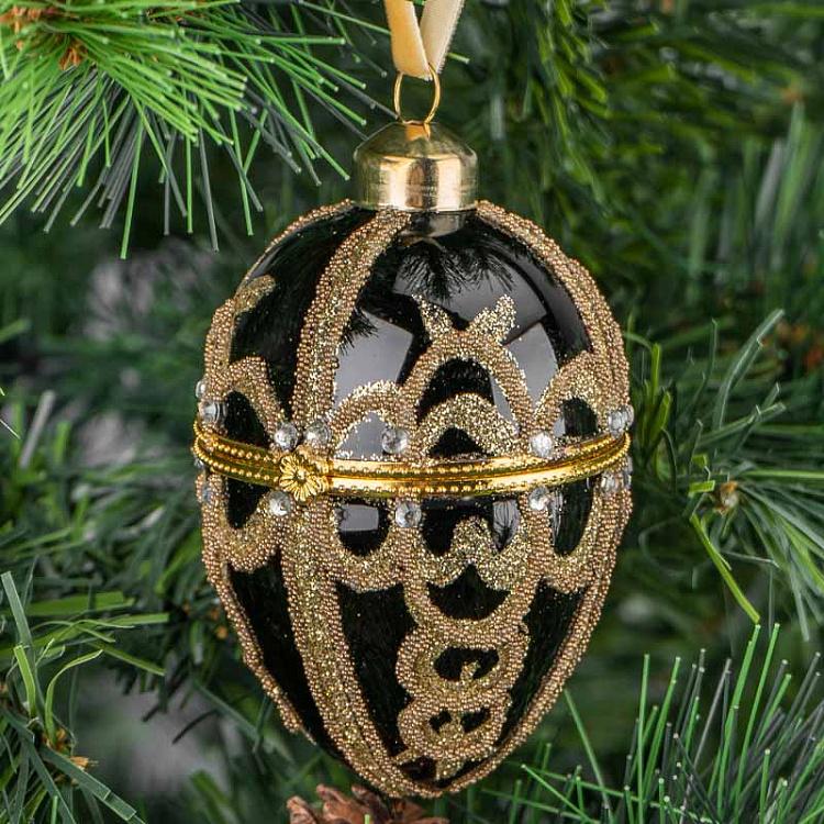 Ёлочная игрушка-шкатулка Чёрно-золотое яйцо Xmas Egg Box Black And Gold 9 cm