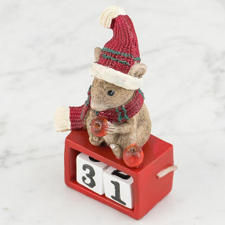 Новогодняя фигурка Мышка на календаре Xmas Mouse On Calendar Red 14,5 cm