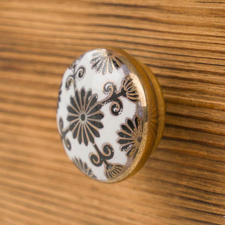 Керамическая мебельная ручка Золотой королевский цветок Royal Flower Gold Ceramic Knob