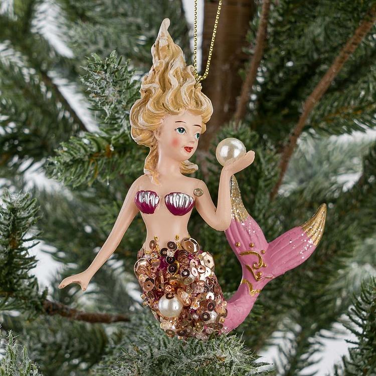 Набор из двух ёлочных игрушек Русалки Set Of 2 Pearl Botanica Mermaids Pink Blue 9,5 cm